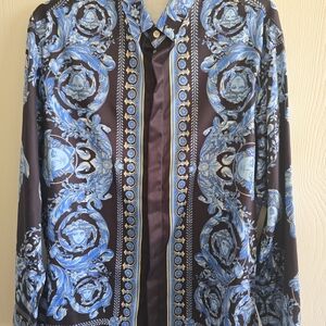 Versace Blue and Black Baroque Shirt